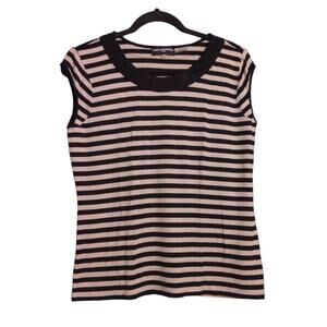 Karl Lagerfeld Womens T-Shirt Black Striped Cap Sleeve Scoop Neck Stretch Lace S